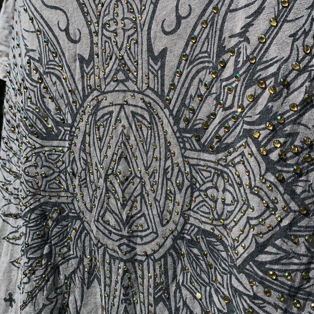 Urban X Cross with Wings Rhinestone Front Back Graphic Top Size 1X - Picture 2 of 10